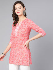 Women Pink Bandhani Printed Straight Tunic