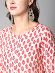 Women Pink Ethnic Printed Straight Kurta With Three Quarter Sleeves