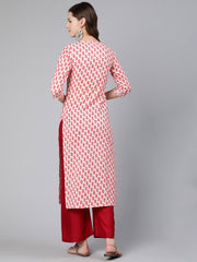 Women Pink Ethnic Printed Straight Kurta With Three Quarter Sleeves