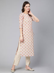 Women Multi Geometric Printed Straight Kurta With Three Quarter Sleeves