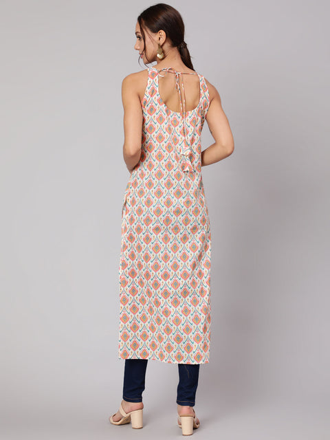 Women Multi Geometric Printed Straight Sleeveless Kurta With V-Neck