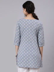 Women Grey Ethnic Printed Straight Tunic