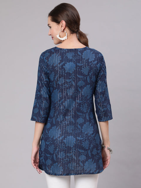 Women Navy Blue Floral Printed Straight Tunic