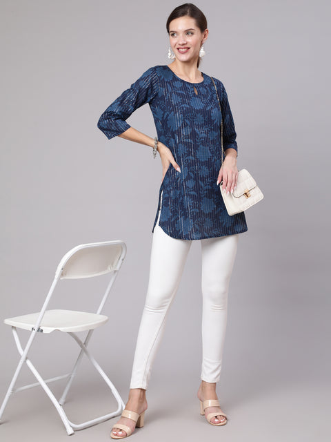 Women Navy Blue Floral Printed Straight Tunic