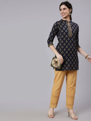 Women Navy Blue Ethnic Printed Straight Tunic