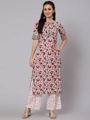 Women Off-White Ethnic Printed straight Kurta With Palazzo