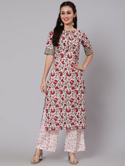 Women Off-White Ethnic Printed straight Kurta With Palazzo