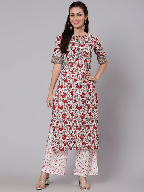 Women Off-White Ethnic Printed straight Kurta With Palazzo