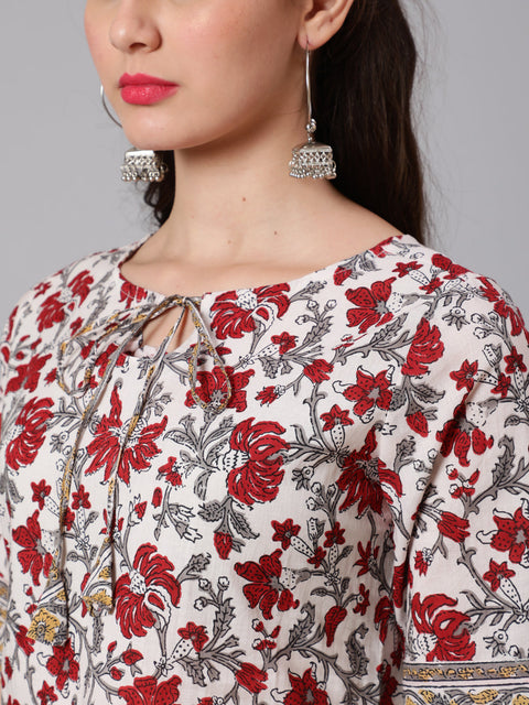 Women Off-White Ethnic Printed straight Kurta With Palazzo