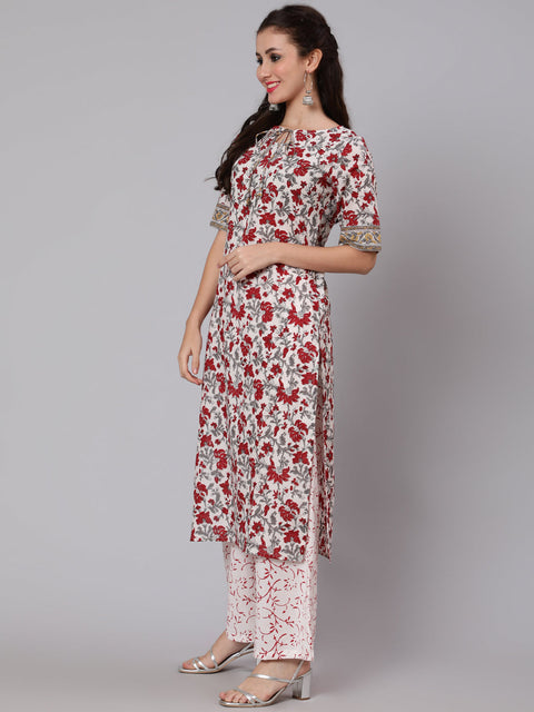 Women Off-White Ethnic Printed straight Kurta With Palazzo
