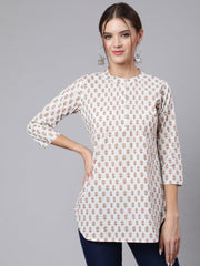 Women Off-White Straight Tunic With Three Quaretr Sleeves