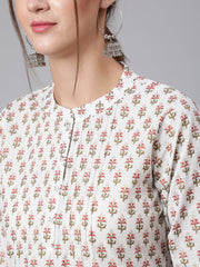 Women Off-White Straight Tunic With Three Quaretr Sleeves