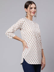 Women Off-White Straight Tunic With Three Quaretr Sleeves