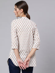 Women Off-White Straight Tunic With Three Quaretr Sleeves