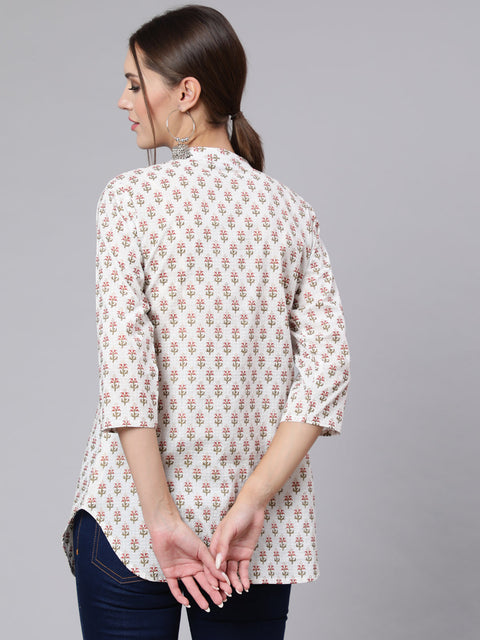 Women Off-White Straight Tunic With Three Quaretr Sleeves