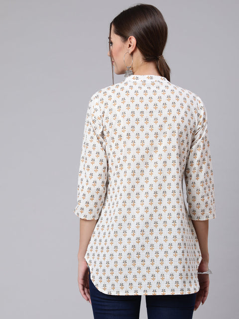 Women Off-White Straight Tunic With Three Quaretr Sleeves