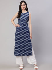 Women Blue Ethnic Straight Sleeveless Kurta