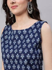 Women Blue Ethnic Straight Sleeveless Kurta