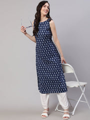 Women Blue Ethnic Straight Sleeveless Kurta