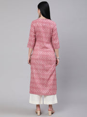Women Mauve Ethnic Printed Straight Kurta With Three Quarter Sleeves