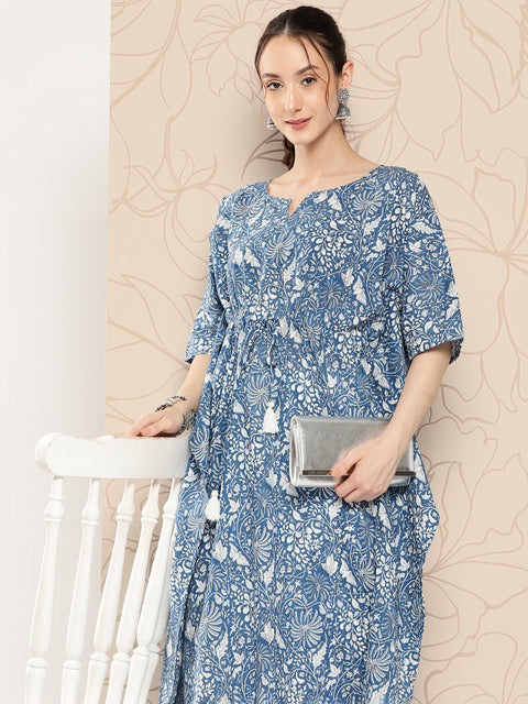 Women Blue Ethnic Printed Kaftan