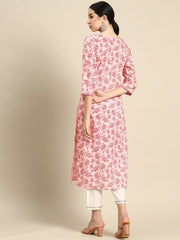 Women Pink Floral printed Kurta With Three Quarter Sleeves