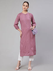 Women Mauve Straight Kurta With Three Quarter Sleeves