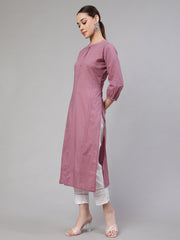 Women Mauve Straight Kurta With Three Quarter Sleeves
