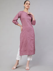 Women Mauve Straight Kurta With Three Quarter Sleeves