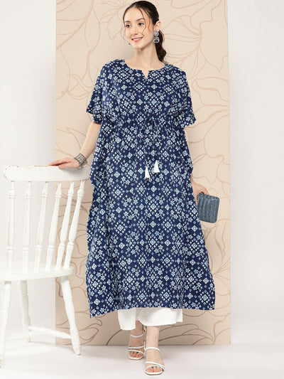 Women Navy Blue Ethnic Printed Kaftan