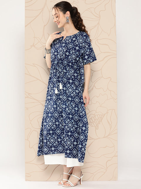 Women Navy Blue Ethnic Printed Kaftan
