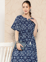 Women Navy Blue Ethnic Printed Kaftan
