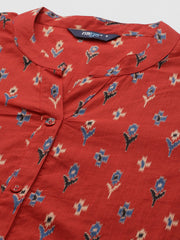 Women Red Straight Kurta With Three Quarter Sleeves