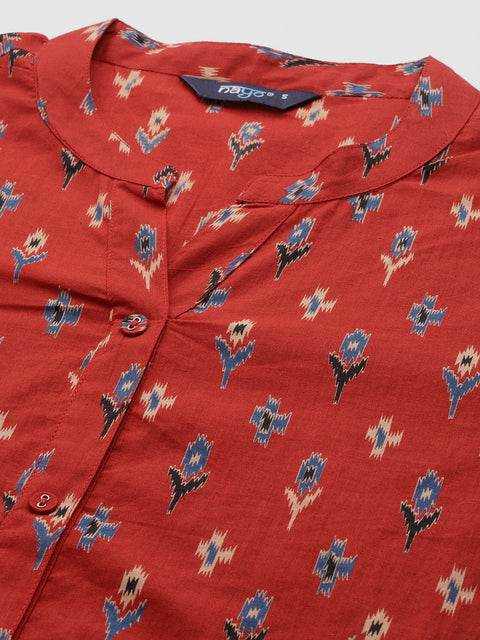 Women Red Straight Kurta With Three Quarter Sleeves