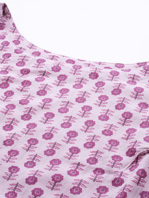 Women Mauve Ethnic Printed Straight Sleevless Kurta