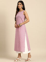 Women Mauve Ethnic Printed Straight Sleevless Kurta