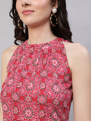 Women Pink Printed Halter Neck Straight Kurta