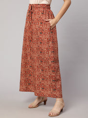 Women Rust Printed Wide Legged Printed Plazzo With Side Pockets