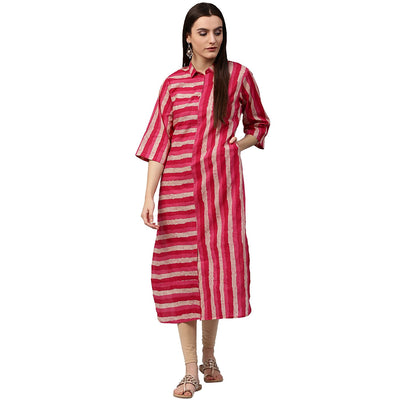 Nayo Red & White printed Sleeveless cotton Slub Anarkali kurta