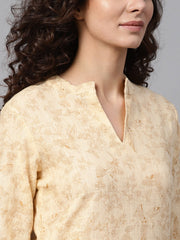 Cream & Gold Floral printed Kurta Set with Solid Cream pants