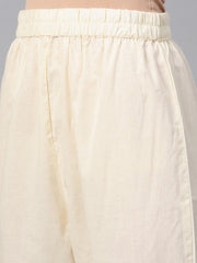 Cream & Gold Floral printed Kurta Set with Solid Cream pants