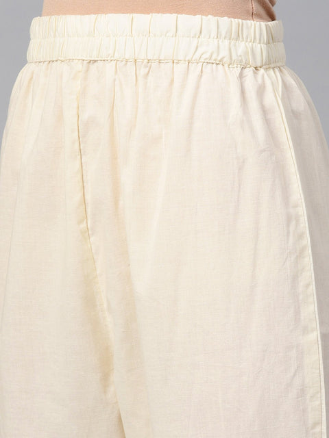 Cream & Gold Floral printed Kurta Set with Solid Cream pants