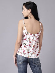 Daima Women White Casual Printed Shoulder Straps Top