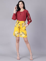 Daima Women Mustard yellowSlip-On Printed  Polyester Shorts