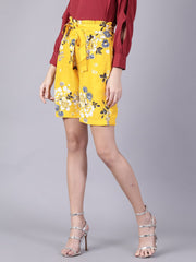 Daima Women Mustard yellowSlip-On Printed  Polyester Shorts