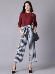 Daima Women Sky Blue Striped Casual Texture Georgette Trouser