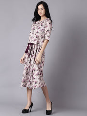 Daima Women Beige Slip-On Polyester Short Sleeves Skirt and Top Set