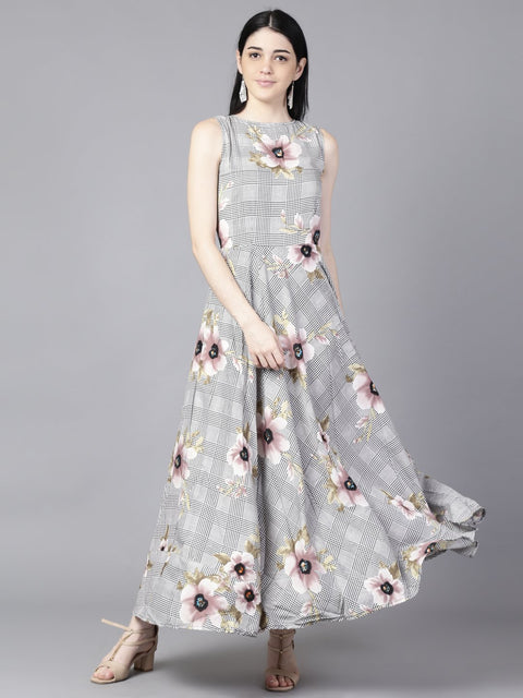 Daima Women Black (Multi) Floral Printed Round Neck Fit and Flare Dress