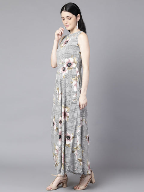 Daima Women Black (Multi) Floral Printed Round Neck Fit and Flare Dress