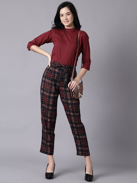 Daima Women Multi Checked Casual Georgette Trouser
